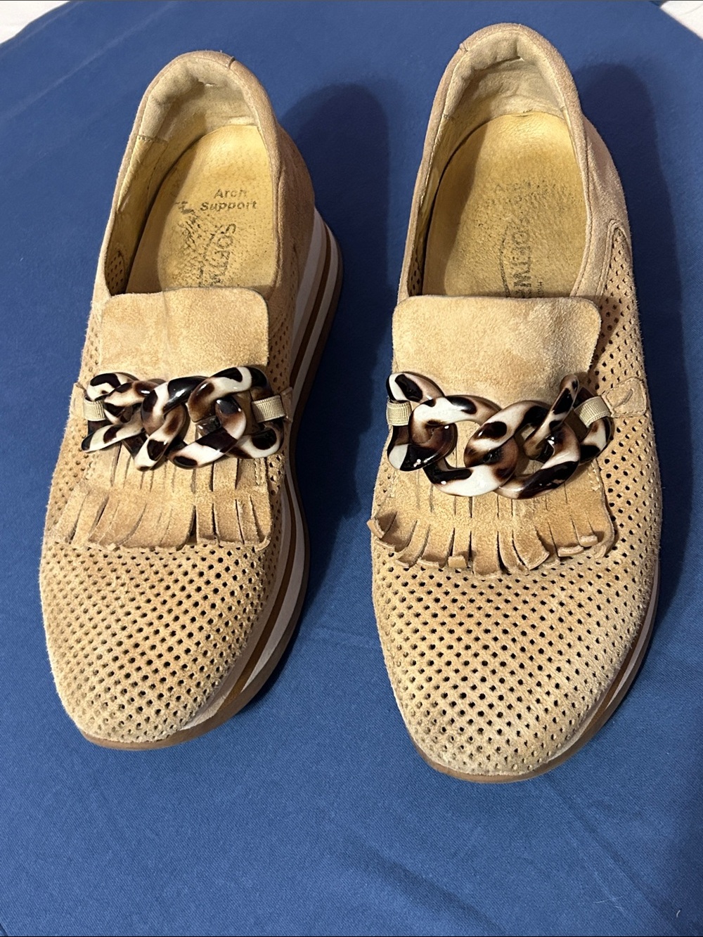 Women’s “Softwaves Cadie Camel Velour” slip-on platform sneakers